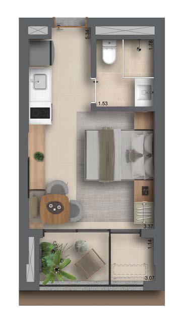 Planta Studio 26m² Privativo
